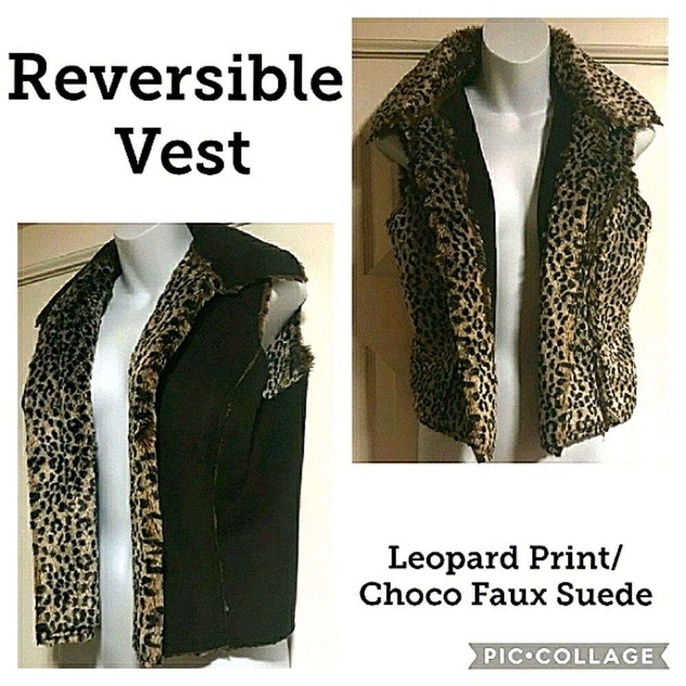 REVERSIBLE Ruby Cho  Faux Suede/Leopard Vest-S